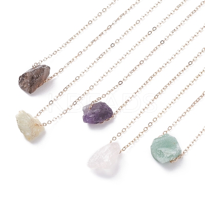 Irregular Raw Natural Gemstone Pendant Necklace with Brass Chain for Women NJEW-JN03832-1