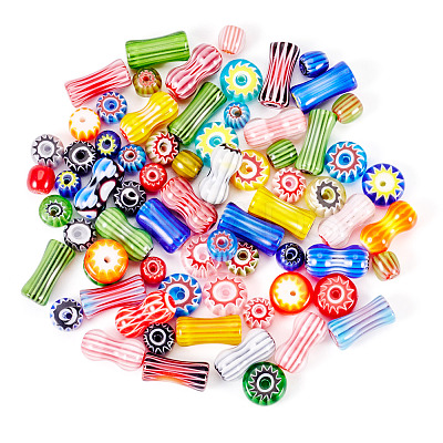 75Pcs 5 Styles Handmade Millefiori Lampwork Beads LAMP-PJ0001-03-1