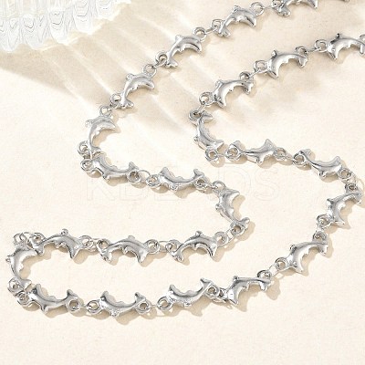 304 Stainless Steel Dolphin Link Chain Necklaces for Women NJEW-G201-02P-1