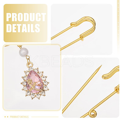 5Pcs Heart & Leaf Iron Safety Pins JEWB-CA00013-1
