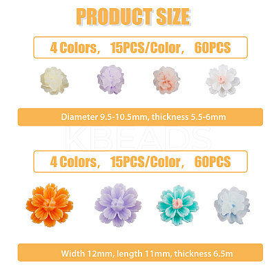 120Pcs 8 Styles  Flower Resin Cabochons MRMJ-FH0001-30-1