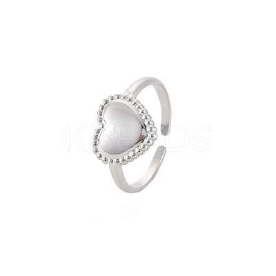 Non-Tarnish 304 Stainless Steel Heart Open Cuff Ring for Women RJEW-S405-219P-1