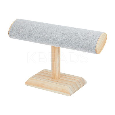 Velvet T-Bar Bracelet Display Stands with Wooden Base BDIS-WH0010-03C-1