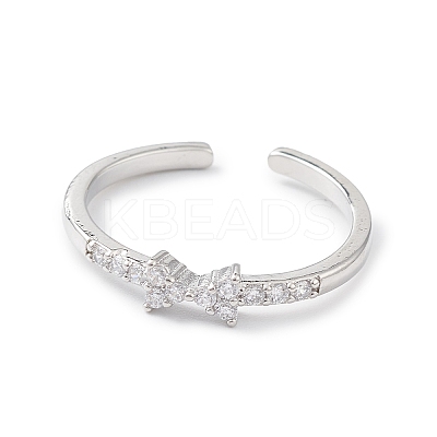 Clear Cubic Zirconia Bowknot Open Cuff Ring RJEW-C056-06P-1