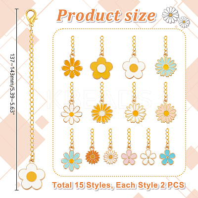 30Pcs 15 Style Flower Alloy Enamel Pendant Decorations HJEW-AB00578-1