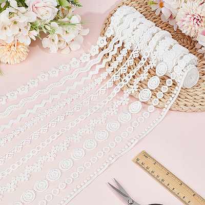 25 Yards 10 Styles Milk Fiber Embroidery Lace Trim Ribbon OCOR-DR0001-13B-1