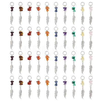 40Pcs 10 Styles Chip Natural Gemstone Big Pendants PALLOY-FH00058-1