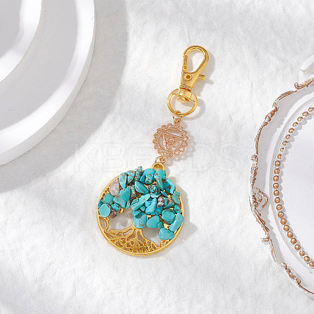 Synthetic Turquoise Chips Beads & Alloy Tree of Life Pendant Decorations HJEW-JM03129-03-1