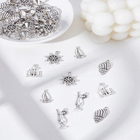 50Pcs 5 Styles Summer Beach Theme Tibetan Style Alloy Pendants FIND-LP0006-52-1