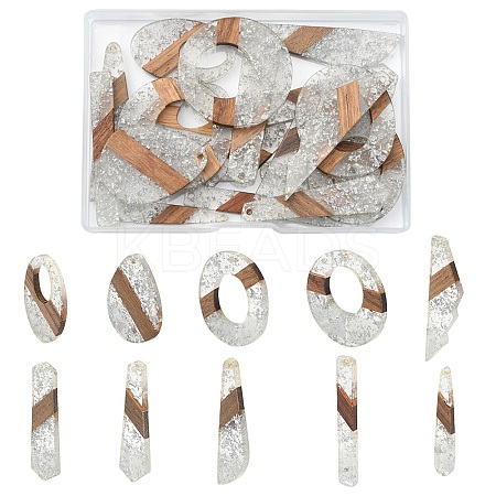 20Pcs 10 Styles Transparent Resin & Walnut Wood Big Pendants RESI-YW0001-31-1