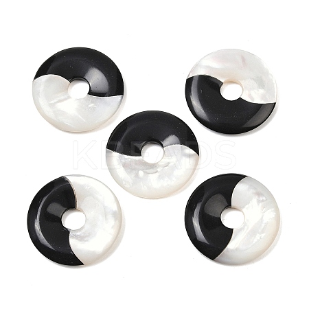 Natural Black Onyx(Dyed & Heated) with Natural White Shell Pendants SSHEL-B006-10-1