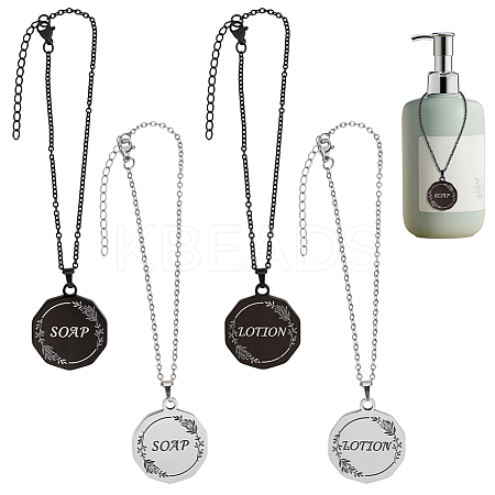 4Pcs 2 Colors 304 Stainless Steel Flat Round with Word Pendant Decorations HJEW-OC00264-1