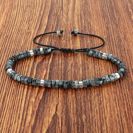 Natural Larvikite Heishi Beads Adjustable Braided Bracelets for Men Women BX7041-13-1