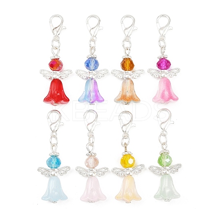 8Pcs Alloy & Glass Angel Pendant Decoratons HJEW-JM04207-03-1