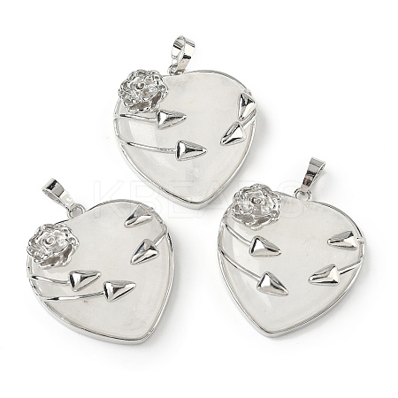 Natural Quartz Crystal Heart Pendants G-S391-01P-K-1