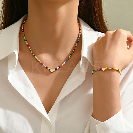 Glass & CCB Plastic Beaded Necklaces & Bracelets Sets FS-WGA4156-04-1