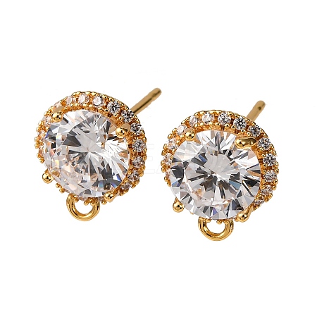Brass Pave Clear Cubic Zirconia Stud Earring Findings KK-Z121-14G-1