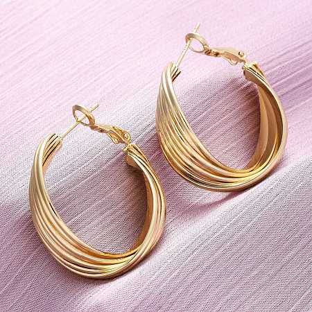 Brass Twist Hoop Earrings EJEW-R025-30G-1