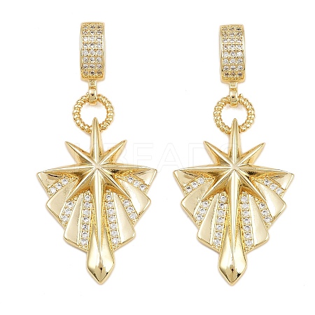 Brass Micro Pave Clear Cubic Zirconia Star Pendants KK-C132-29G-1
