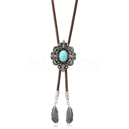 Alloy with Synthetic Turquoise Pendant Waxed Cord Bolo Tie Lariat Necklaces FS-WGCCEF8-02-1