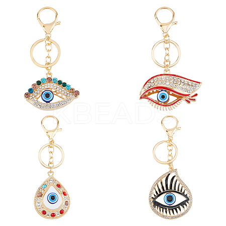 4Pcs 4 Styles Alloy Rhinestone Keychain KEYC-DC0001-21-1