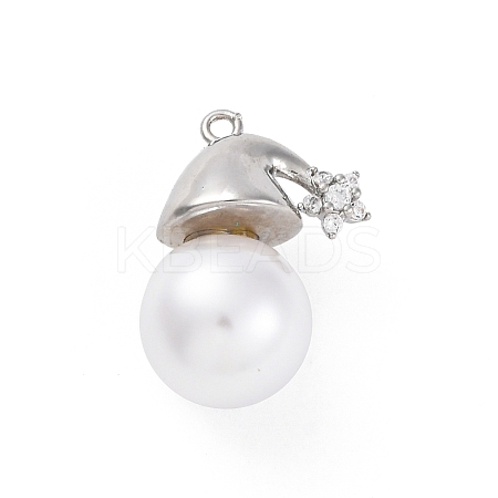 Rack Plating Brass with Cubic Zirconia Pendants and ABS Imitation Pearls Pendants KK-Q010-09P-1