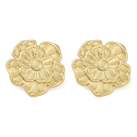 304 Stainless Steel Flower Theme Stud Earrings For Women EJEW-B110-04G-03-1