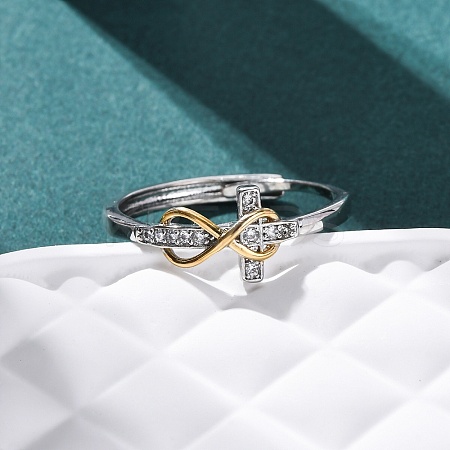 Brass Micro Pave Clear Cubic Zirconia Adjustable Finger Rings for Women RJEW-S624-03PG-1