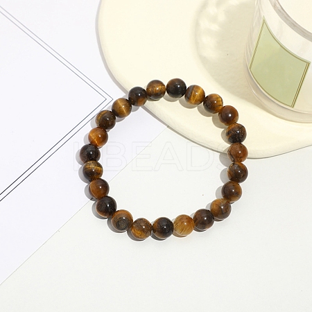 Natural Tiger Eye Round Beaded Stretch Bracelet PW-WG13379-03-1