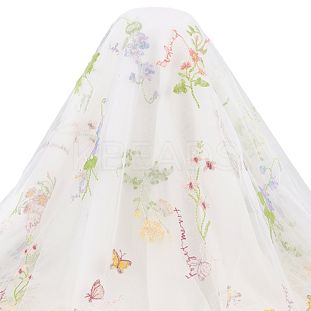 Flower Pattern Embroidered Polyester Tulle Lace Fabric DIY-WH0409-67-1