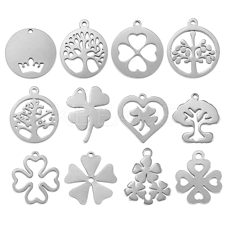 12Pcs 12 Style 304 Stainless Steel Charms STAS-SZ0001-48-1