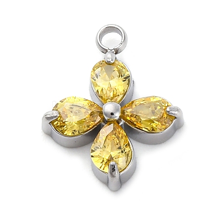 304 Stainless Steel Micro Pave Cubic Zirconia Pendants STAS-U042-06P-04-1