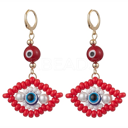 Glass Seed Bead Evil Eye Hoop Earrings EJEW-MZ00272-04-1