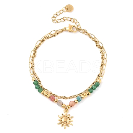 Natural Jade 304 Stainless Steel Double Layer Multi-strand Bracelets BJEW-Z070-01G-01-1