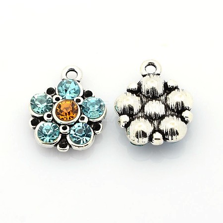 Antique Silver Plated Alloy Rhinestone Flower Pendants LS-ALRI-N016-04-1