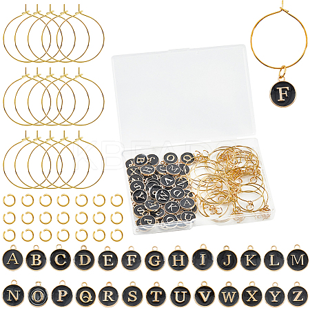 DIY Initial Letter A~Z Alphabet Brass Enamel Wine Glass Charm Rings Making Kits DIY-SC0024-59A-1