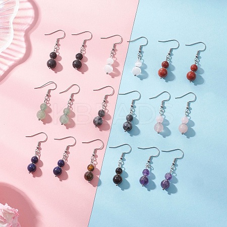 Round Gemstone Dangle Earrings EJEW-JE06781-1