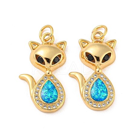 Brass Micro Pave Cubic Zirconia with Synthetic Opal Pendants KK-D096-04B-G-1