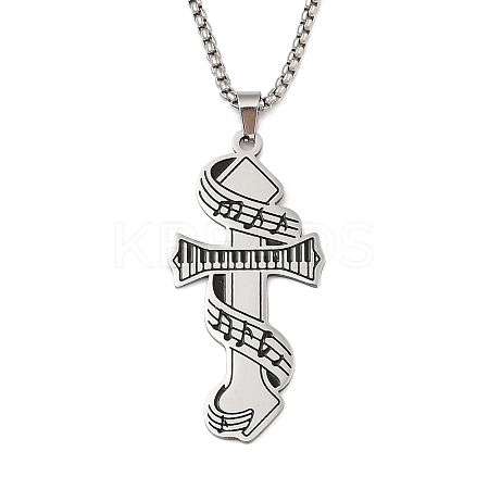 201 Stainless Steel Enamel Electronic Piano Cross Pendant Box Chain Necklaces NJEW-M076-01P-02-1