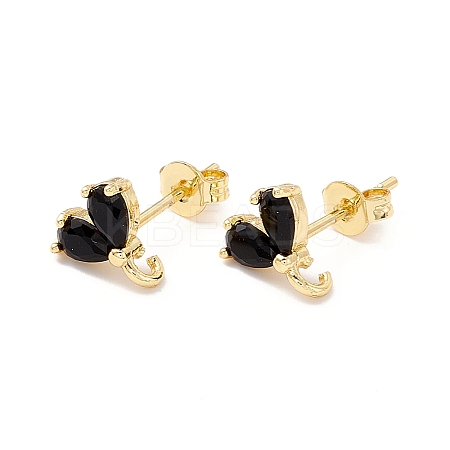 Rack Plating Brass Cubic Zirconia Stud Earrings Findings LS-MAK-I684-10G-02-RS-1