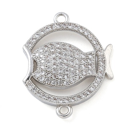 Rack Plating Brass Micro Pave Clear Cubic Zirconia Fish Connector Charms kk-A234-46P-1