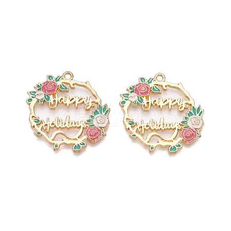 Rack Plating Alloy Enamel Pendants ENAM-N056-369KCG-01-1