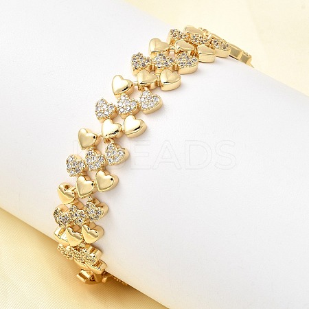 Heart Brass Micro Pave Clear Cubic Zirconia Link Chain Bracelets BJEW-C130-01G-1
