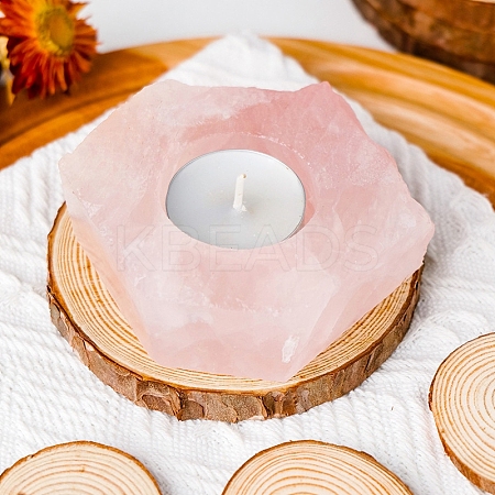 Natural Rose Quartz Candle Holders DJEW-PW0011-06E-1