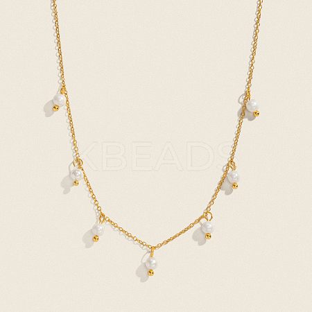 Elegant Round White Imitation Pearl Pendant Bib Necklaces FU4888-1
