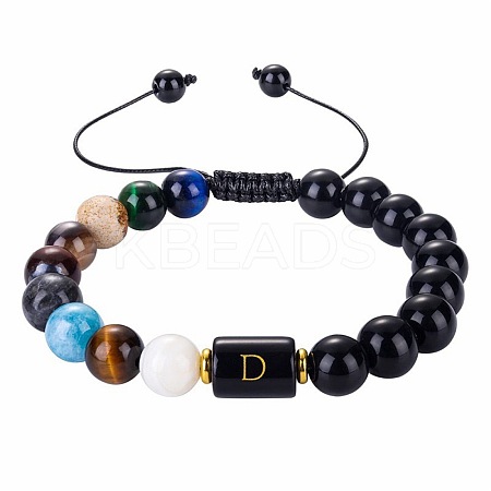 10MM Natural Black Obsidian Alphabet Beaded Braided Bracelets TO2319-4-1