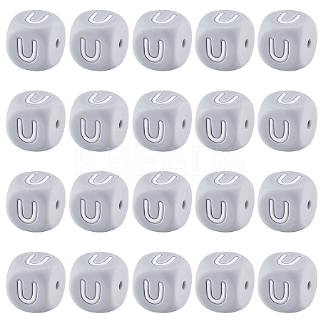20Pcs Grey Cube Letter Silicone Beads 12x12x12mm Square Dice Alphabet Beads with 2mm Hole Spacer Loose Letter Beads for Bracelet Necklace Jewelry Making JX436U-1