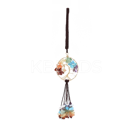 Wire Wrapped Chips Natural Gemstone Big Pendant Decorations HJEW-JM00831-02-1