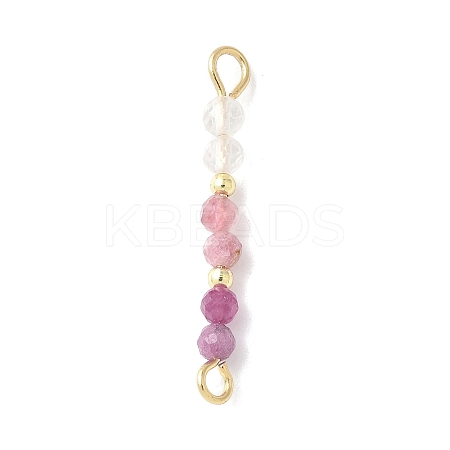 Faceted Round Natural Quartz Crystal & Ruby & Pink Tourmaline Beaded Connector Charms PALLOY-JF03530-09-1