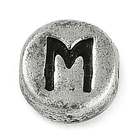 925 Sterling Silver Flat Round with Letter Beads STER-G044-01AS-M-1